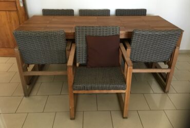 Table + 6 fauteuils bois acajou