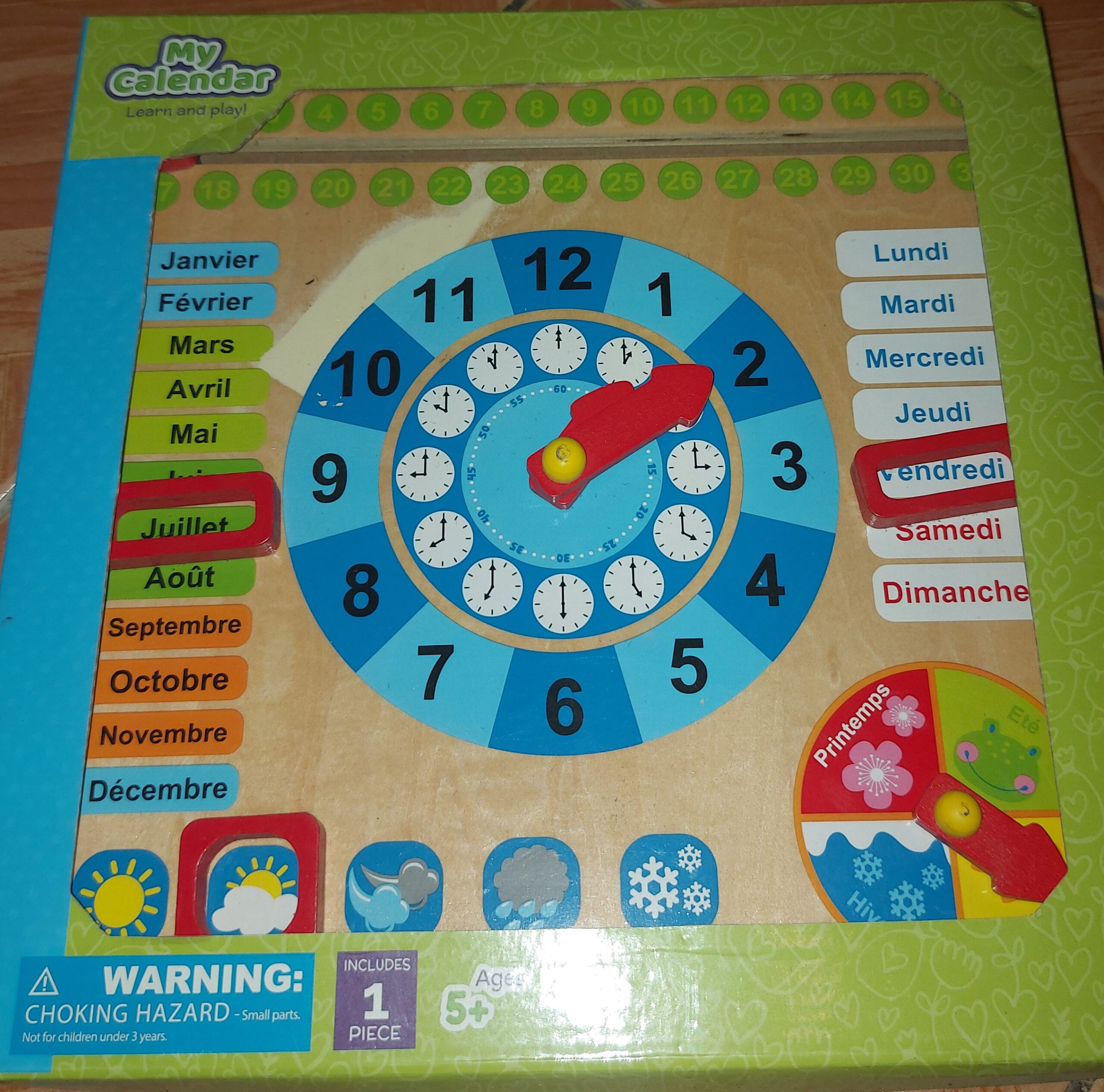 Horloge semainier en bois enfant