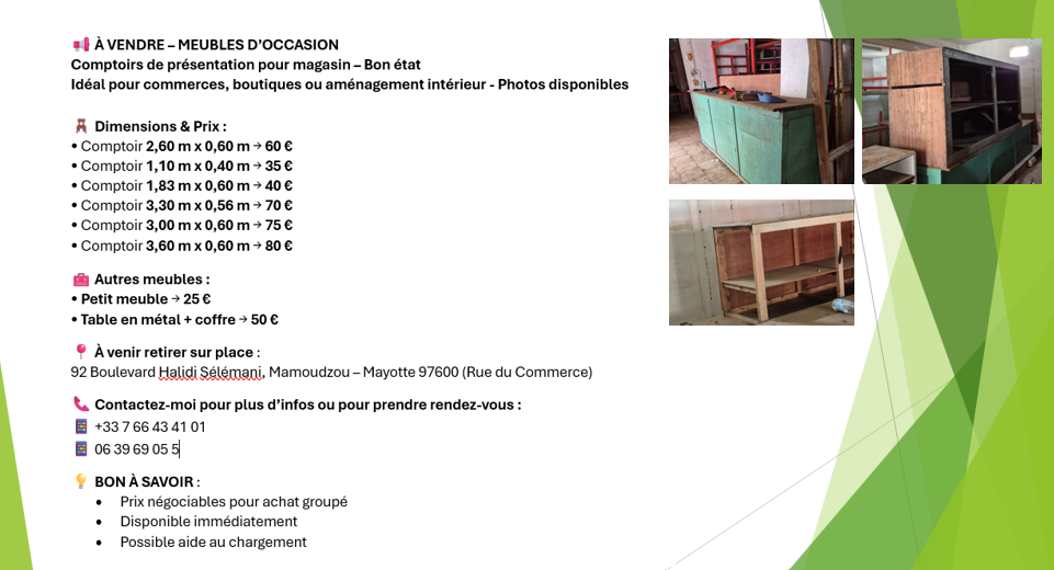 À VENDRE – MEUBLES D’OCCASION