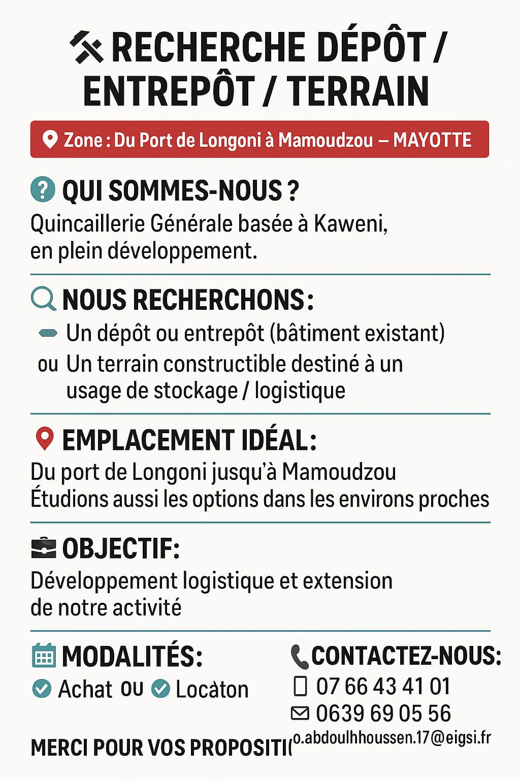 Recherche Dépot / Entrpot / Terrain